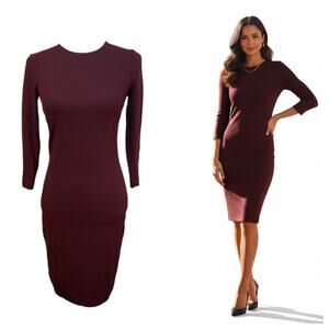 Vince Burgundy Three-Quarter Sleeve Sheath Dress Size XS - Stretch Knit